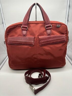 TUMI Orange Red Ballistic Nylon Leather Trim Briefcase Laptop ShoulderBag Unisex